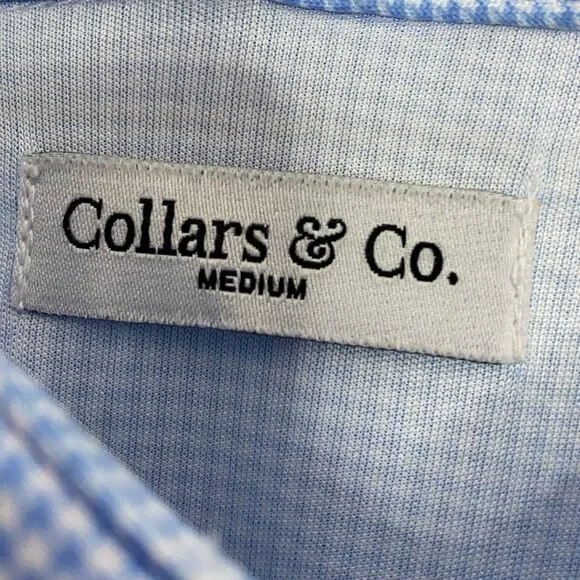 Collars & Co Polo Shirt Mens M Blue Houndstooth Dress Collar Golf Preppy NEW